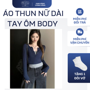Áo Thun Nữ Dài Tay Ôm Body Cổ V Có Khuy
