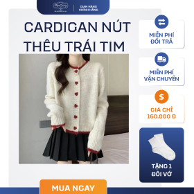 Khoác cardigan nút thêu trái tim