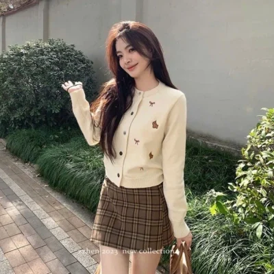 Áo Cardigan Lông Thỏ Họa Tiết Thêu Chó